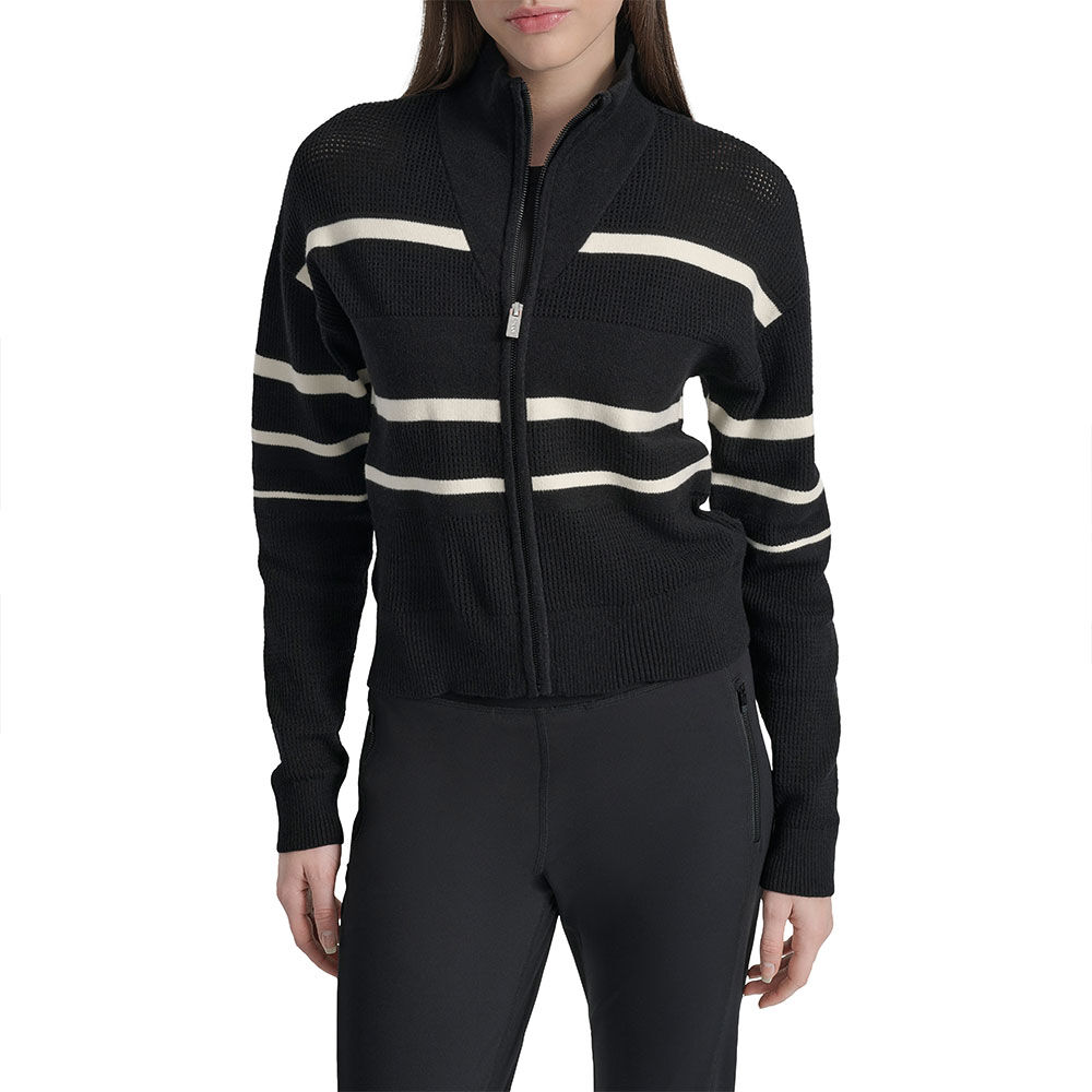 DKNY Open Stitch Stripe Logo Jacket Black / Eggnog XL Women