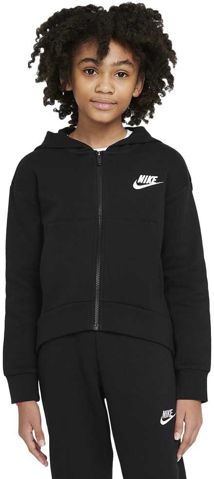 Nike Sportswear Club Fleece Full Zip Sweatshirt Black / White 7-8 Years Girls