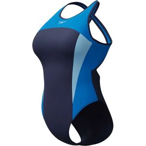 Speedo High Neck Splice Cross Back Swimsuit Lagoon Blue UK 38 Women Speedo High Neck Splice Cross Back Swimsuit Lagoon Blue UK 38 Women