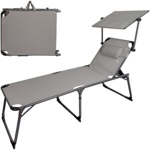 Aktive Folding Sun Lounger With Parasol And Cushion Grey / Black One Size unisex