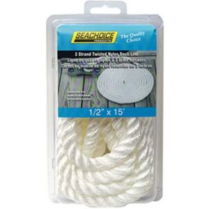 Seachoice 3 Strand Dockline Nylon Braided Rope White 19 mm x 9.1 m unisex Seachoice 3 Strand Dockline Nylon Braided Rope White 19 mm x 9.1 m unisex