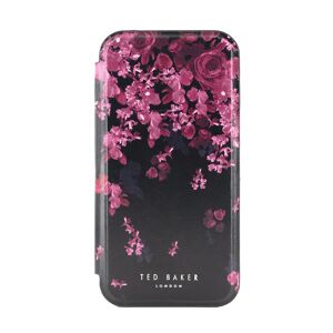 Ted Baker ANEMOY Black Flower Border Mirror Folio Phone Case for iPhone 13 Silver Shell