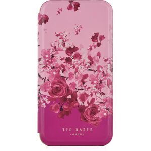 Ted Baker ALSTA Pink Scattered Flowers Mirror Folio Phone Case for iPhone 14 Pro Max Gold Shell