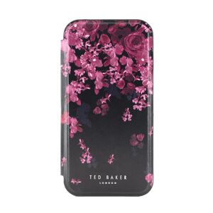 Ted Baker Black Flower Border Mirror Folio Phone Case for iPhone 15 Pro Max Silver Shell
