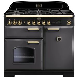 Rangemaster CDL100DFFSL/B Classic Deluxe 100cm Dual Fuel Range Cooker- Slate/Brass