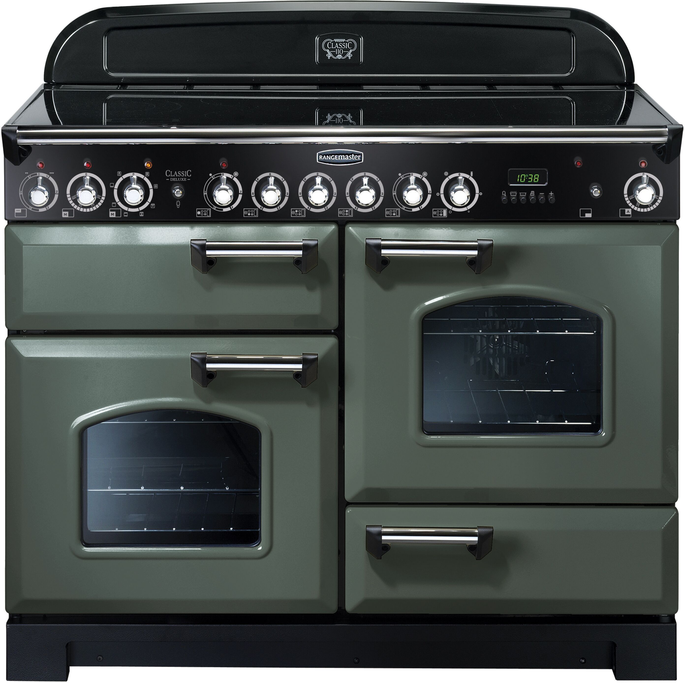 Rangemaster CDL110ECMG/C Classic Deluxe 110cm Electric Ceramic Range Cooker Mineral Green/Chrome