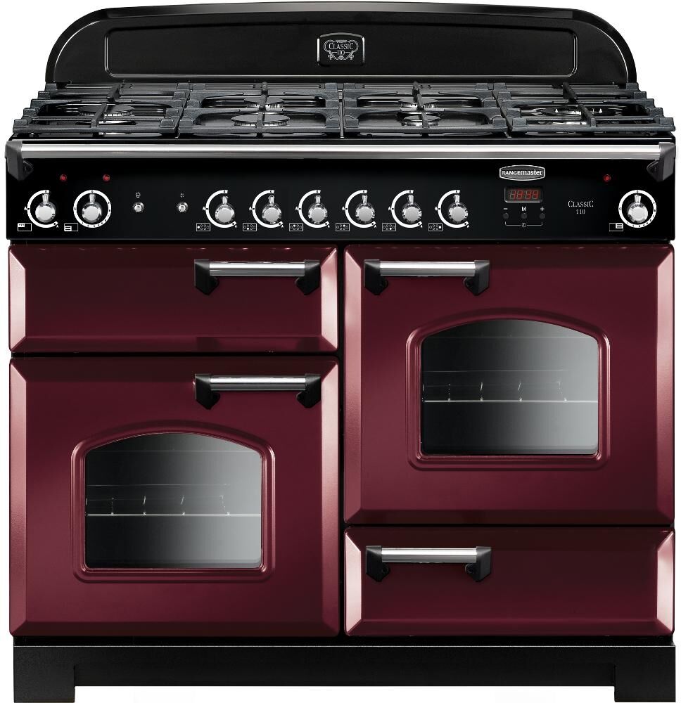 Rangemaster CLA110NGFCY/C Classic Gas 110cm Range Cooker Cranberry Chrome