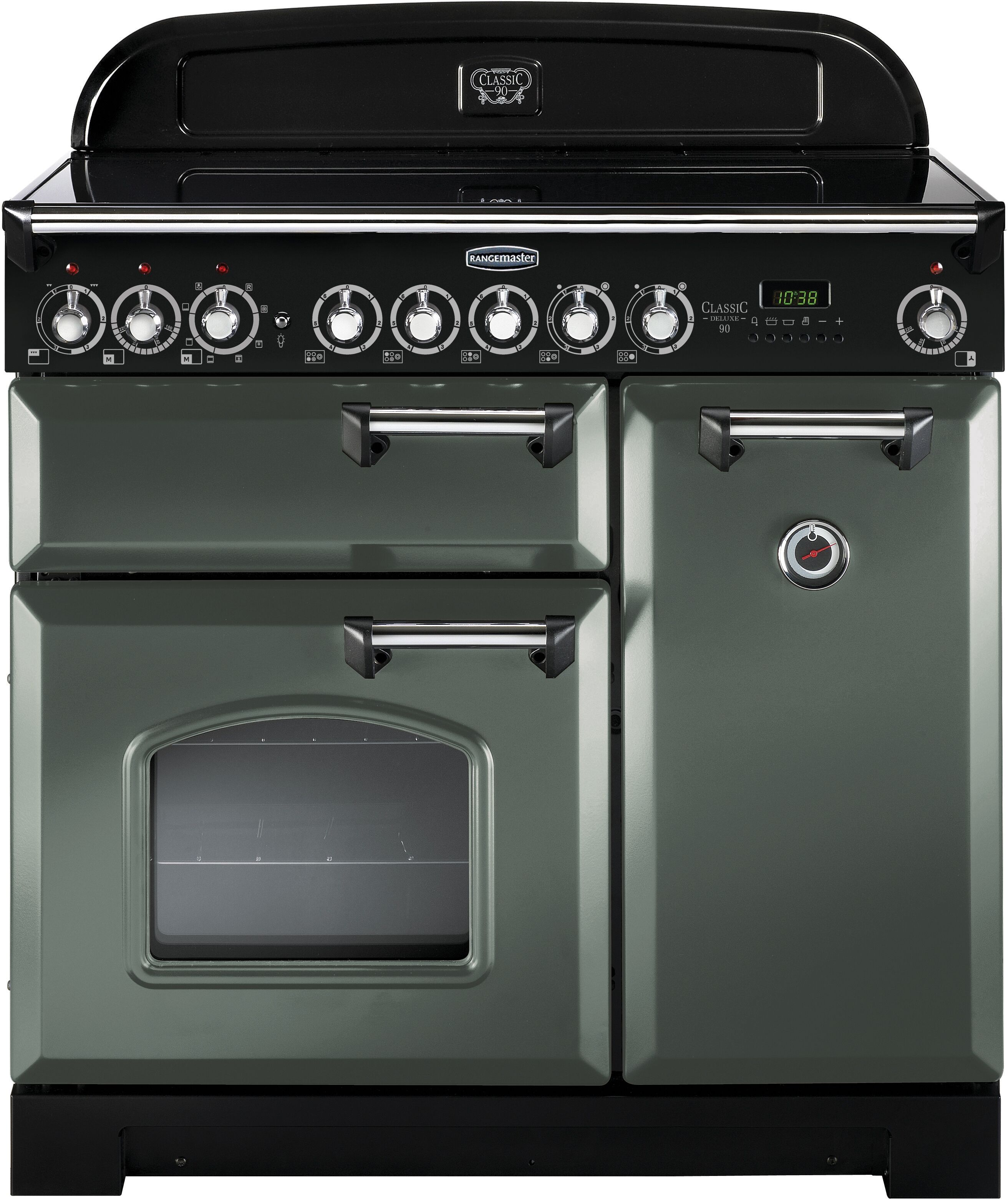 Rangemaster CDL90ECMG/C Classic Deluxe 90cm Electric Ceramic Range Cooker Mineral Green/Chrome