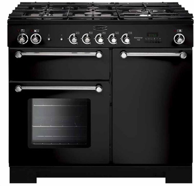 Rangemaster KCH100NGFBL/C Kitchener 100 Natural Gas Range Cooker Black Chrome