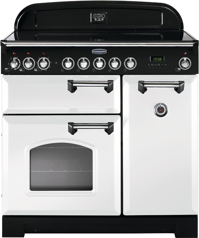 Rangemaster CDL90ECWH/C 90cm Classic Deluxe Electric Ceramic White/Chrome Range Cooker