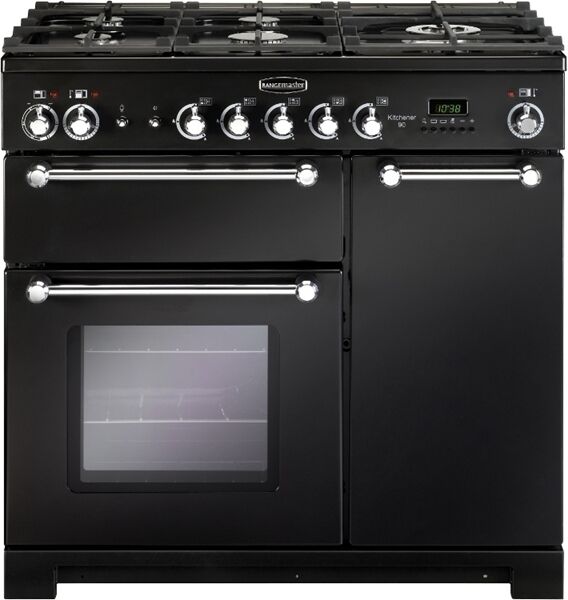 Rangemaster KCH90NGFBL/C Kitchener 90cm Gas Range Cooker - Black