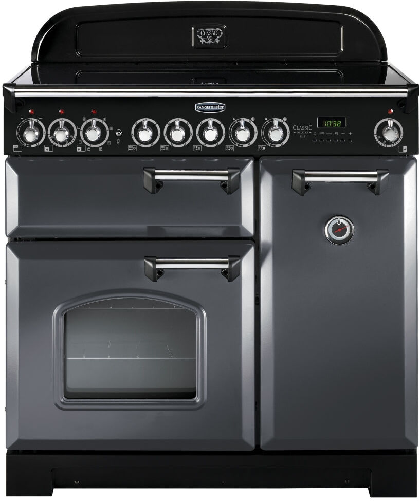 Rangemaster CDL90ECSL/C Classic Deluxe 90cm Electric Ceramic Range Cooker Slate with Chrome Trim