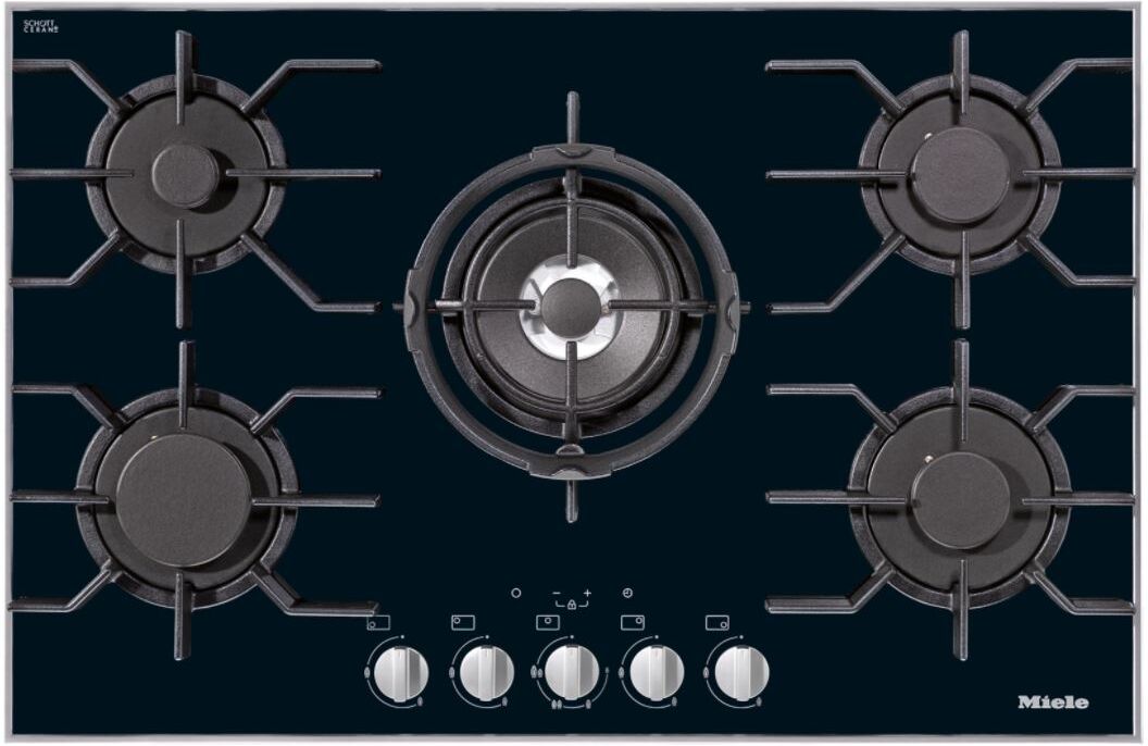 Miele KM30341 5 Zone Gas Hob With Wok Burner and Electronic Functions - Ceramic Base