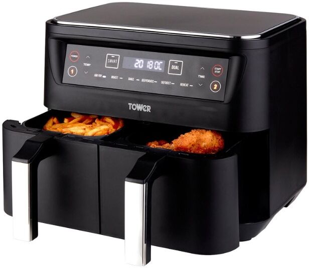 Tower T17097 Vortx 8L Dual Basket Air Fryer With 6 One-Touch Black