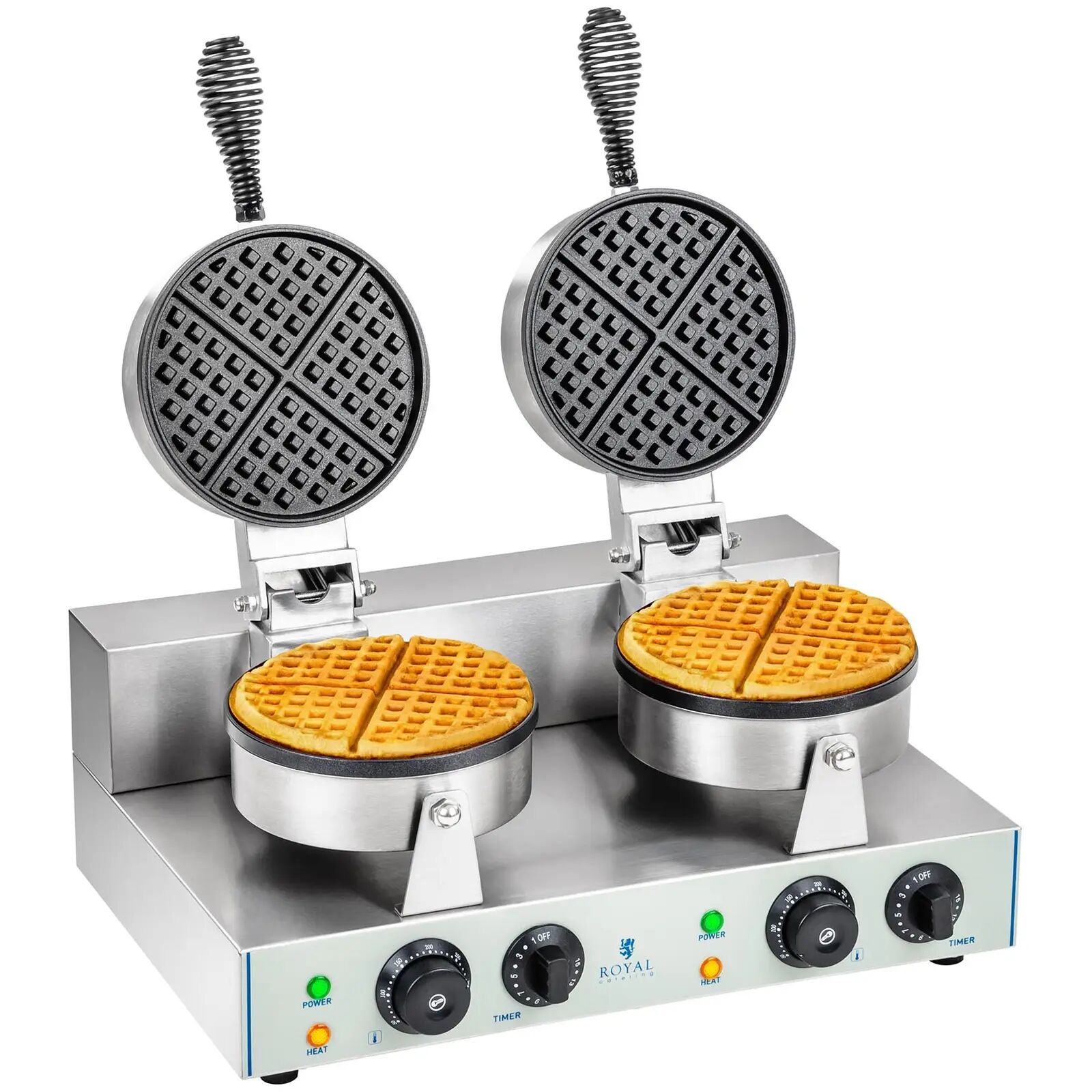 Royal Catering Double Waffle Maker - 2 x 1300 Watts - Round RCWM-2600-R