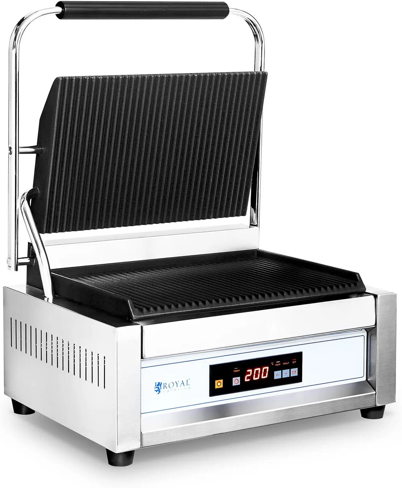 Contact Grill - 2,200 W - Royal Catering - large plate - ribbed RC-C301