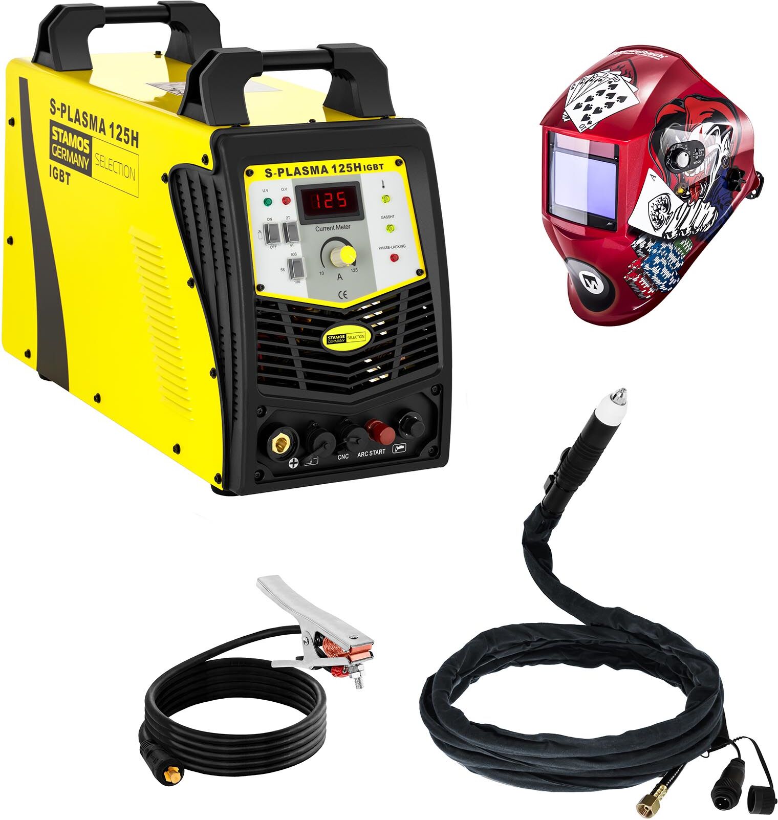 Stamos Selection Welding Set CNC Plasma Cutter - 125 A - 400 V - Pilot Ignition + Welding helmet –Pokerface - PROFESSIONAL SERIES