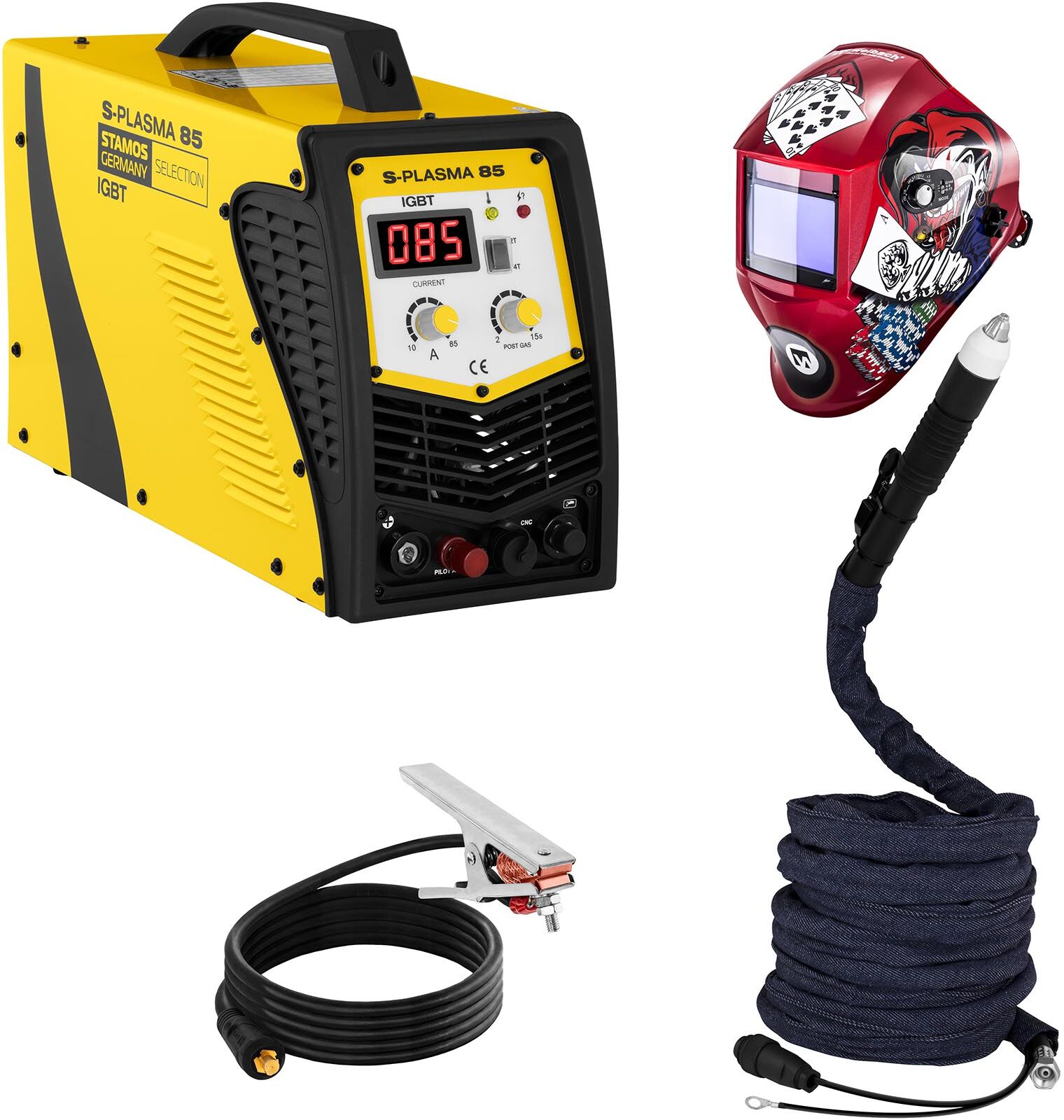 Stamos Selection Welding Set CNC Plasma Cutter - 85 A - 400 V - Pilot Ignition + Welding helmet –Pokerface - PROFESSIONAL SERIES Stamos Selection Welding Set CNC Plasma Cutter - 85 A - 400 V - Pilot Ignition + Welding helmet –Pokerface - PROFESSIONAL SERIES