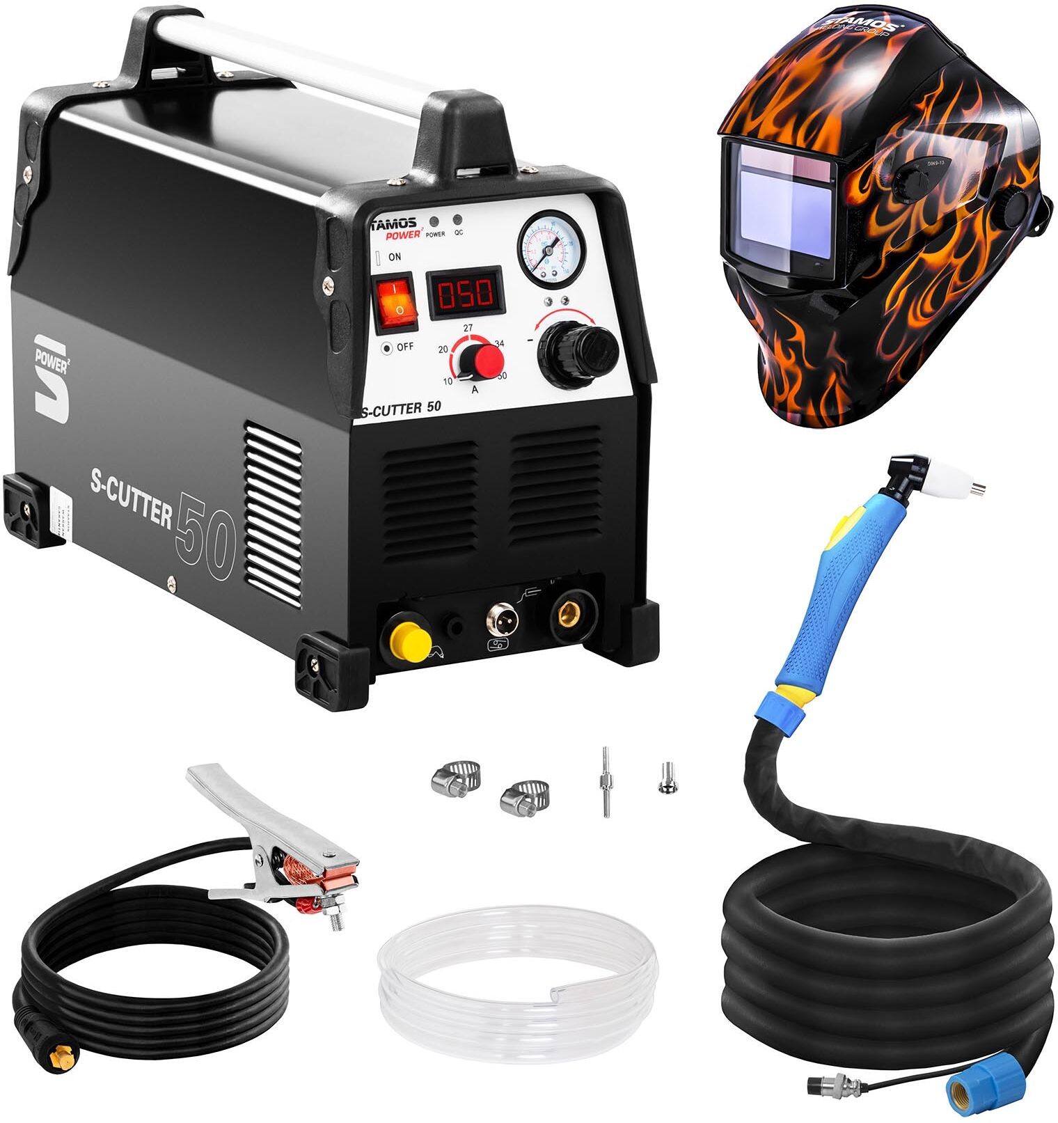 Stamos Power ² Welding Set Plasma Cutter - 50 A - 230 V - Pro + Welding helmet – Firestarter 500 - ADVANCED SERIES Stamos Power ² Welding Set Plasma Cutter - 50 A - 230 V - Pro + Welding helmet – Firestarter 500 - ADVANCED SERIES