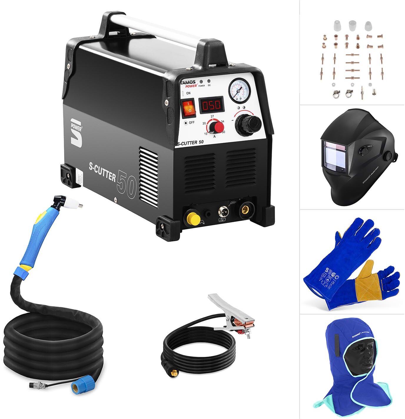 Stamos Power ² Plasma Cutter Set - 50 A - welding helmet - protective clothing S-Cutter 50 Plasma Set 1