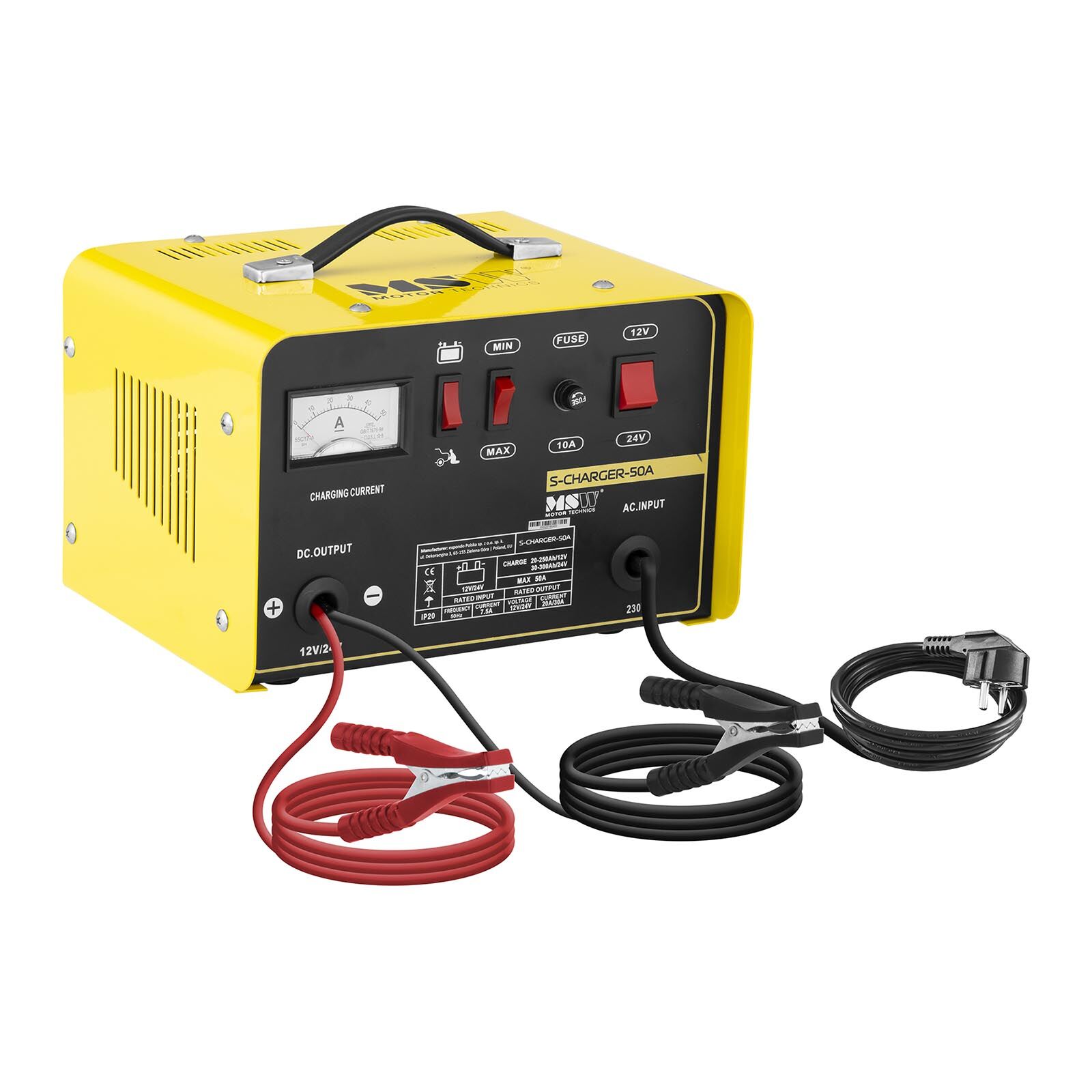 MSW Heavy Duty Battery Charger - Jump Starter - 12/24 V - 20/30 A S-CHARGER-50A