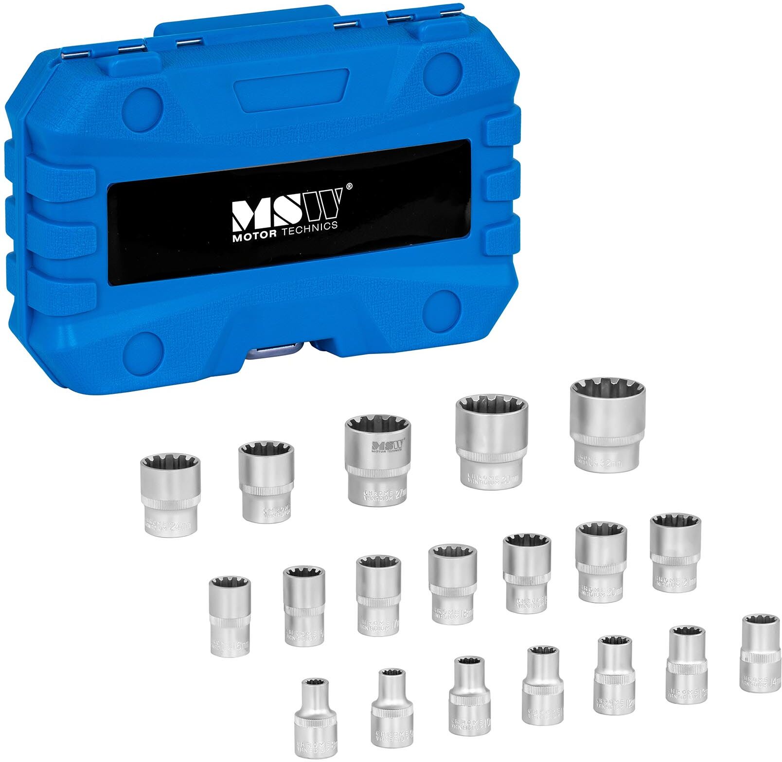 MSW Gear Lock Socket Set - 1⁄2″ inner square - 19 pieces MSW-UNV-21 MSW Gear Lock Socket Set - 1⁄2″ inner square - 19 pieces MSW-UNV-21