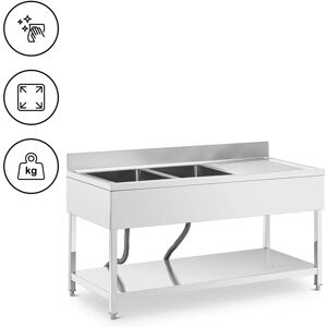 Sink Unit - 2 basins - stainless steel - 160 x 70 x 97 cm - Royal Catering RCGS-2B160D7