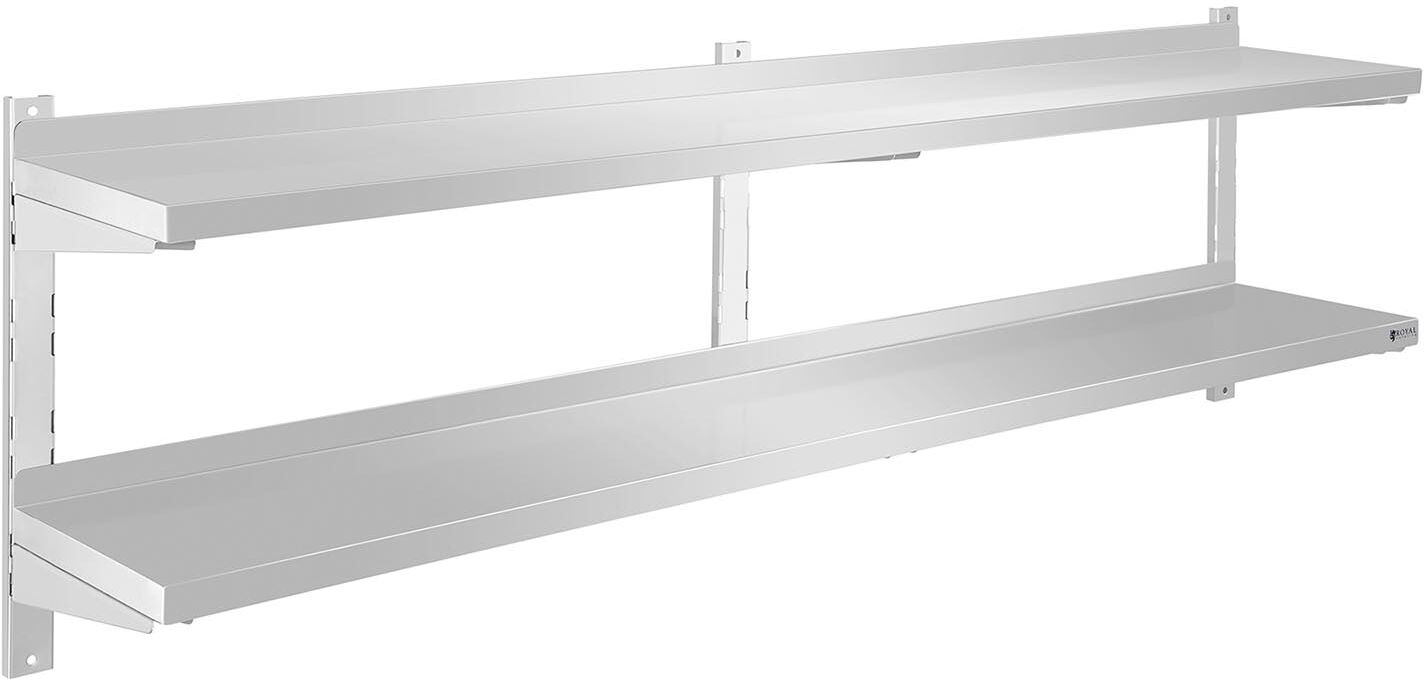 Royal Catering Stainless Steel Wall Shelf - 2 shelves - 180 cm RCWR-180.2 Royal Catering Stainless Steel Wall Shelf - 2 shelves - 180 cm RCWR-180.2