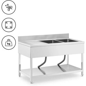 Sink Unit - 2 basins - stainless steel - 140 x 70 x 97 cm - Royal Catering RCGS-2B140D7