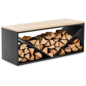 hillvert Firewood Rack - with bench - 20/30 kg - 104 x 35 x 41 cm - steel / wood - black HI-FWR-015