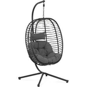 Uniprodo Outdoor Hanging Chair with Stand - foldable seat - black/grey - oval UNI_HC_06