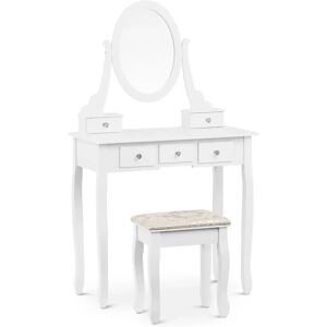 Uniprodo Dressing table with oval mirror and stool - 5 drawers - white UNI_DWS_01