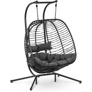 Uniprodo Outdoor Hanging Chair with Stand - for two people - foldable seat - black/grey UNI_HC_04