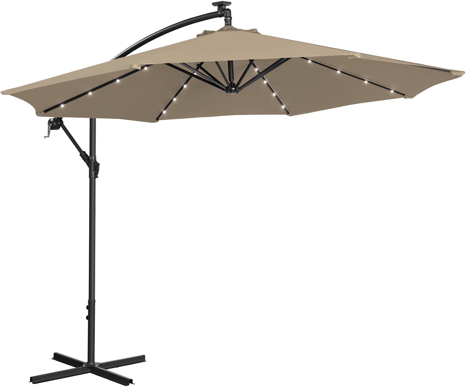 Uniprodo Factory second Hanging Parasol with Lights - taupe - round - Ø 300 cm - tiltable UNI_UMBRELLA_R300TAL Uniprodo Factory second Hanging Parasol with Lights - taupe - round - Ø 300 cm - tiltable UNI_UMBRELLA_R300TAL