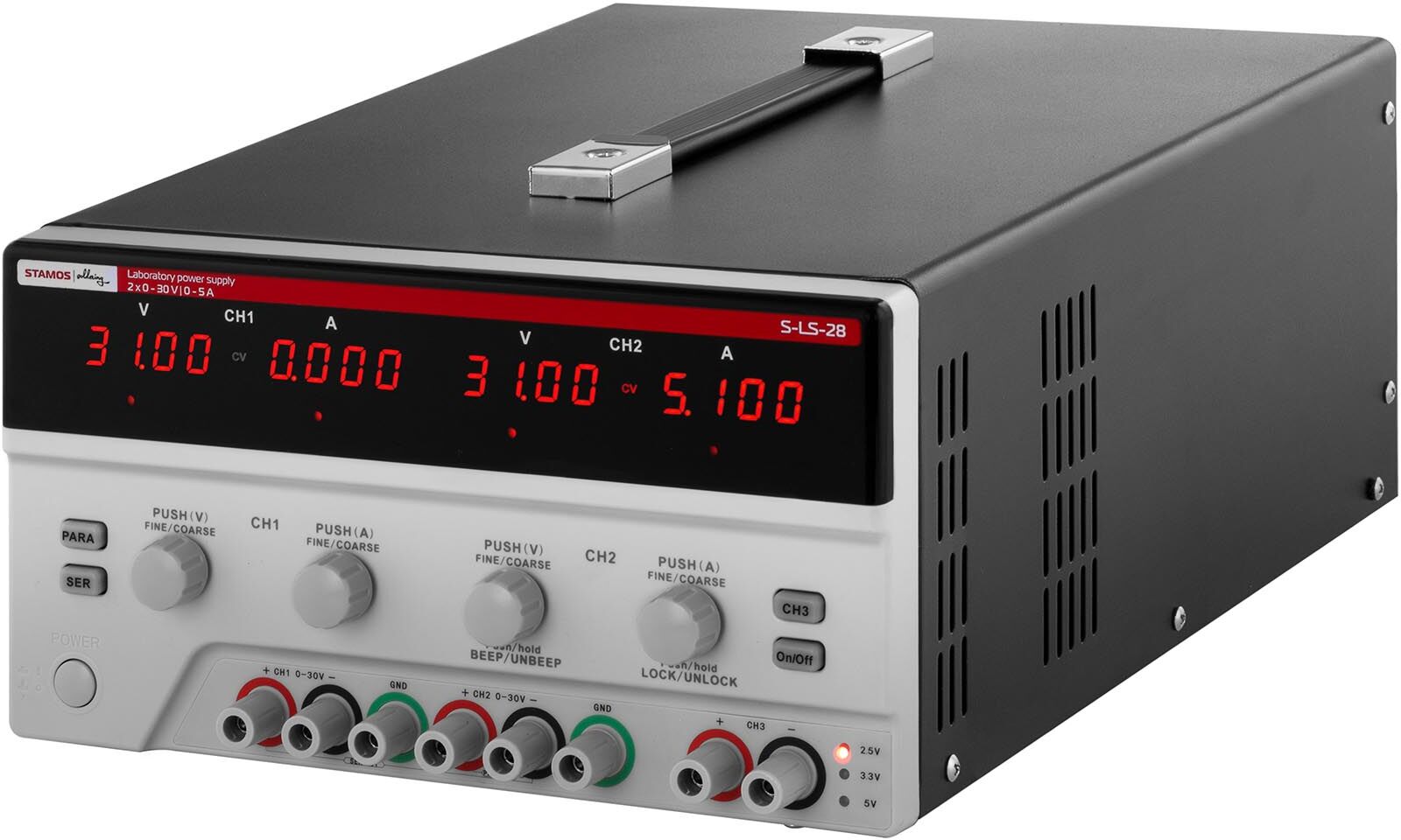 Stamos Soldering Dual Power Supply - 2x 0-30 V, 0-5 A DC, 550 W S-LS-28 Stamos Soldering Dual Power Supply - 2x 0-30 V, 0-5 A DC, 550 W S-LS-28