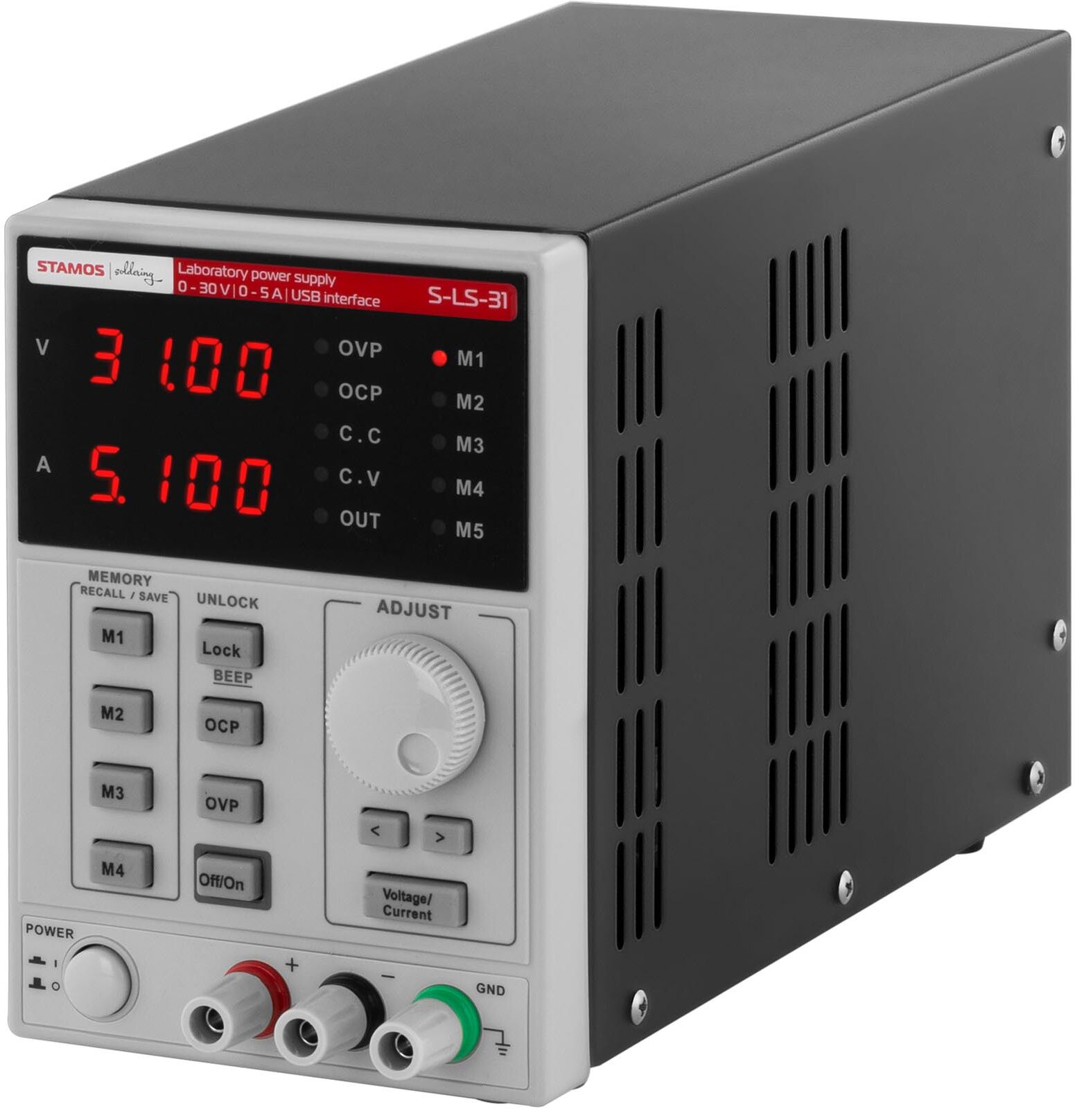 Stamos Soldering Bench Power Supply - 0-30 V, 0-5 A DC, 250 W - USB - 4 memory spaces S-LS-31 Stamos Soldering Bench Power Supply - 0-30 V, 0-5 A DC, 250 W - USB - 4 memory spaces S-LS-31