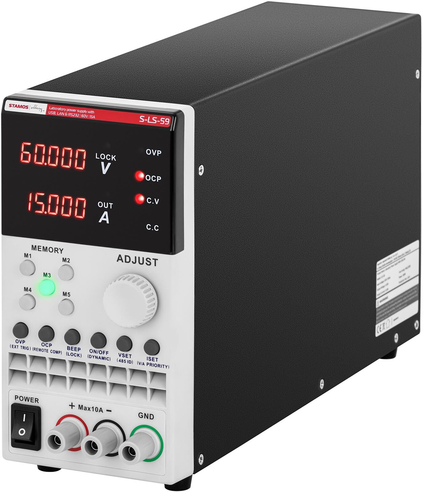 Stamos Soldering Bench Power Supply - 0-60 V - 0-15 A DC - 300 W - USB/LAN/RS-232 S-LS-59 Stamos Soldering Bench Power Supply - 0-60 V - 0-15 A DC - 300 W - USB/LAN/RS-232 S-LS-59