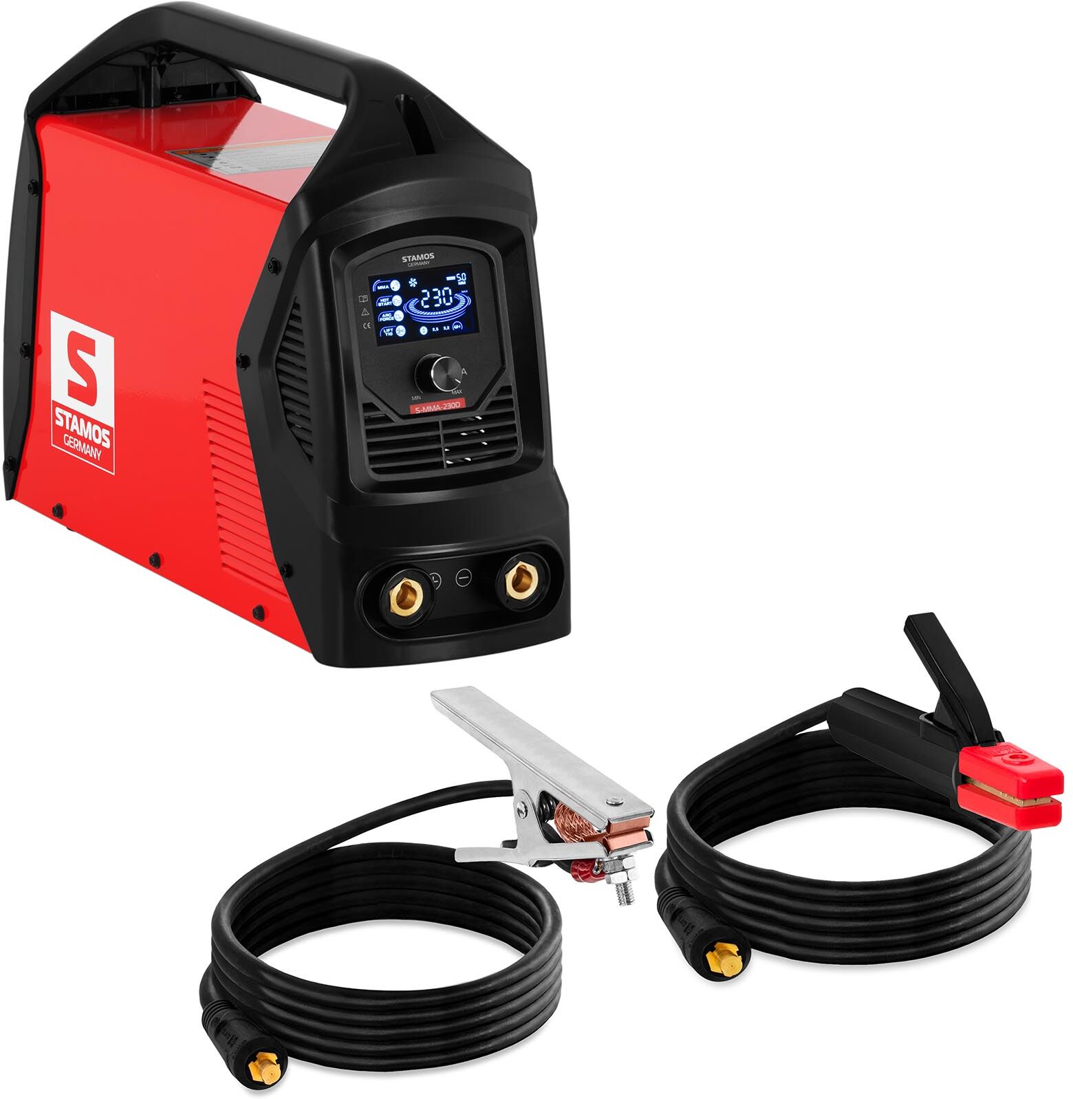 Stamos Germany MMA welding machine - 230 A - LCD - Hot Start - Arc Force - Handle S-MMA-230D Stamos Germany MMA welding machine - 230 A - LCD - Hot Start - Arc Force - Handle S-MMA-230D