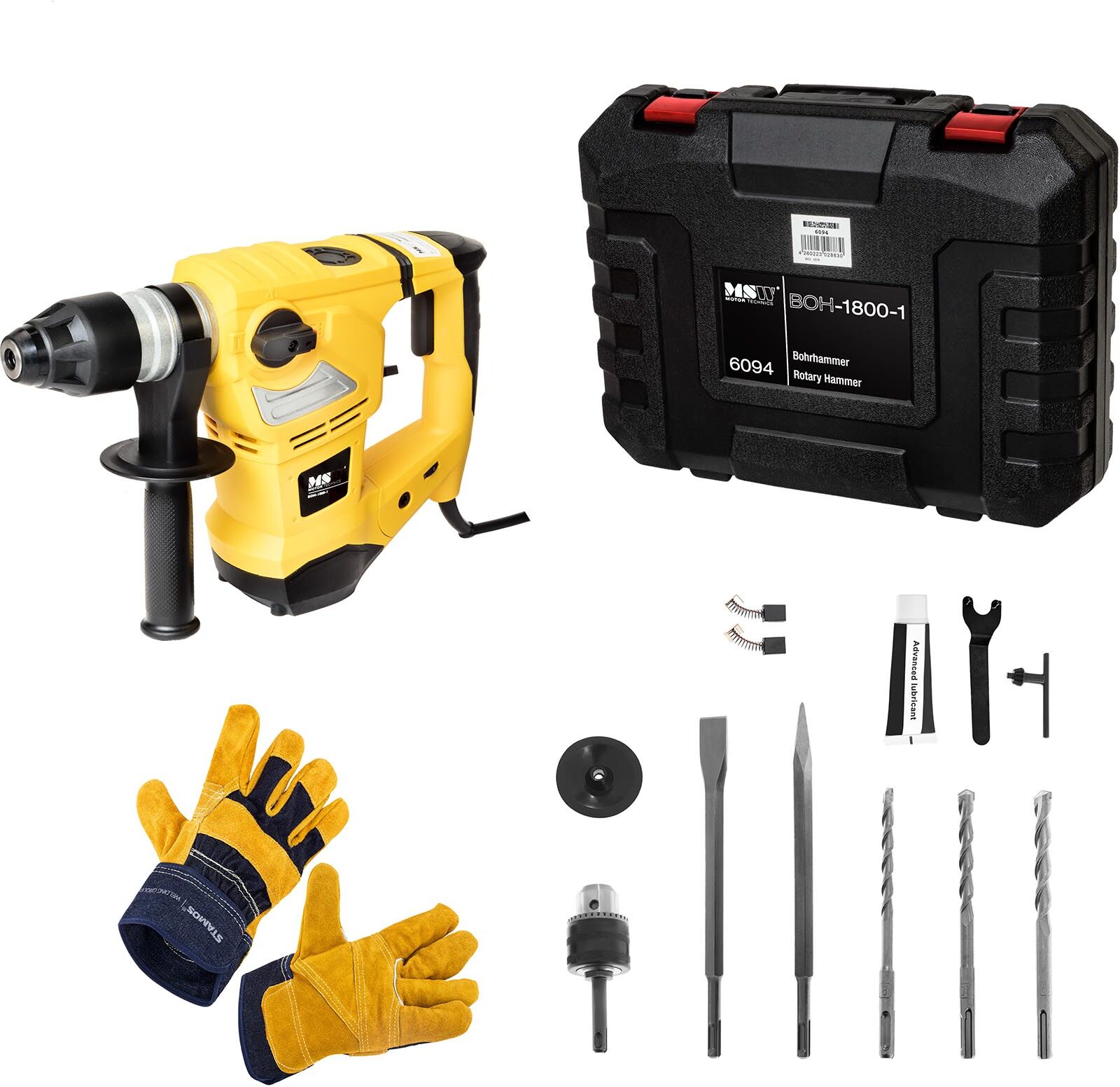 MSW Rotary Hammer Set BOH-1800-1-SET - Work gloves - 1,800 W MSW Rotary Hammer Set BOH-1800-1-SET - Work gloves - 1,800 W