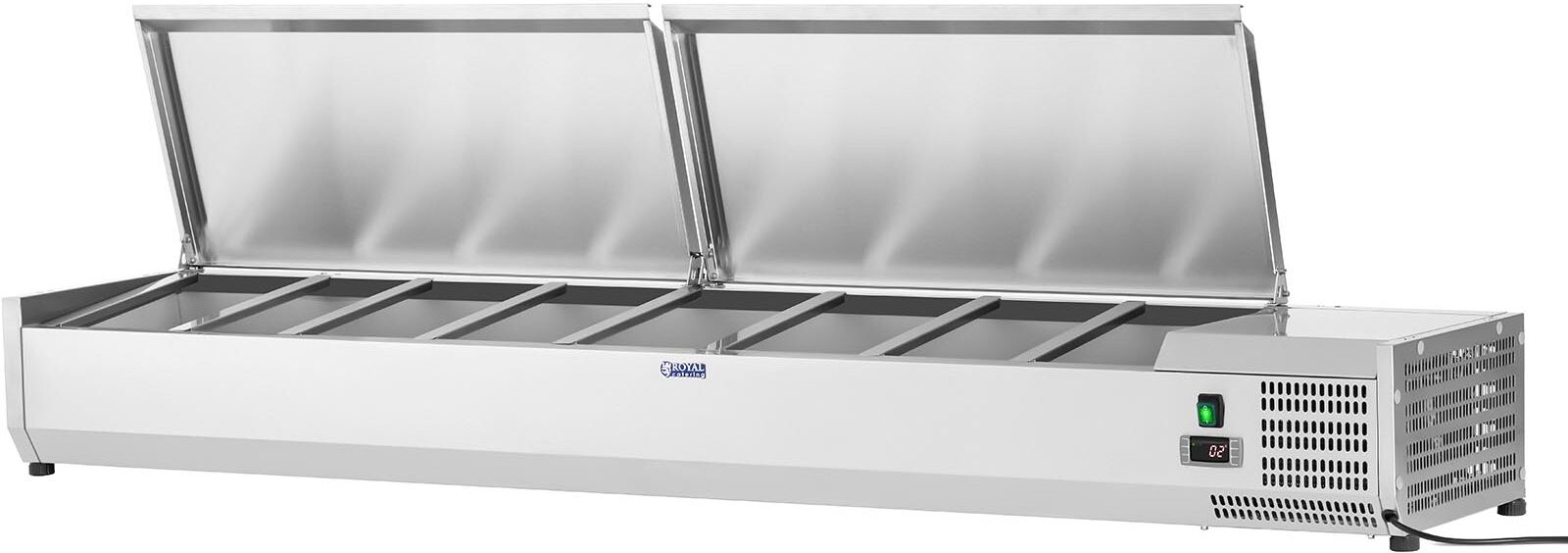 Royal Catering Countertop Refrigerated Display Case - 200 x 39 cm - 9 GN 1/3 Containers RCKV-200/39-S9