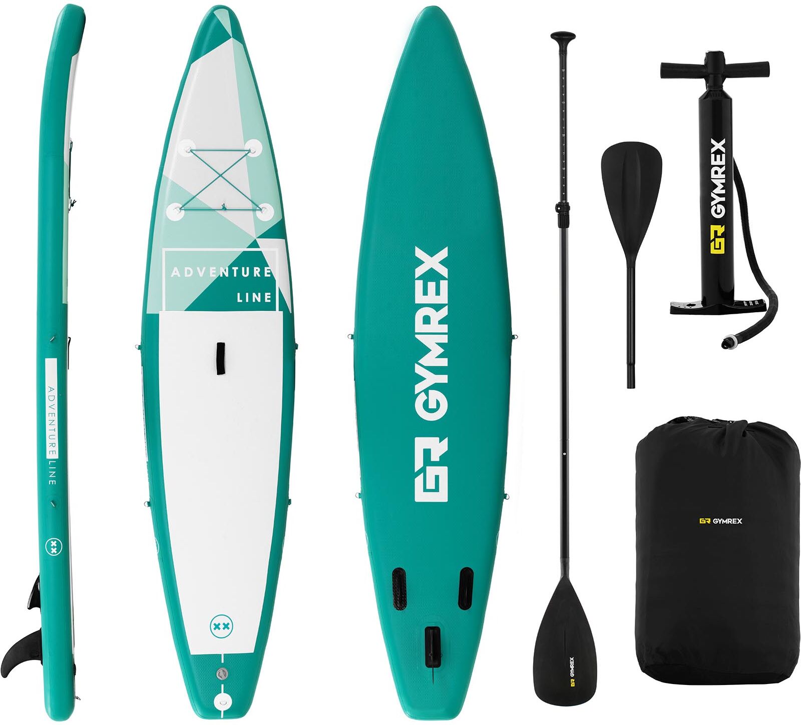 Gymrex Inflatable SUP Board - 120 kg - green - set with paddle and accessories GR-SPB370 Gymrex Inflatable SUP Board - 120 kg - green - set with paddle and accessories GR-SPB370