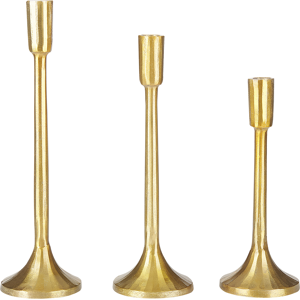 Beliani Set of 3 Candlesticks Gold Metal Glamour Handmade Dining Room Bedroom Material:Aluminium Size:10x36x10