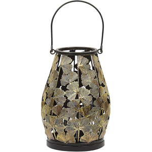 Beliani Lantern Gold Metal 27 cm with Glass Candle Holder Leaf Pattern Modern Material:Metal Size:20x40x20