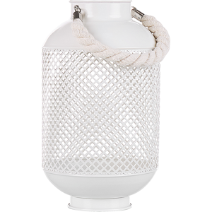 Beliani Lantern White Metal Openwork Base Rope Handle Single Candle Modern Material:Metal Size:20x34x20