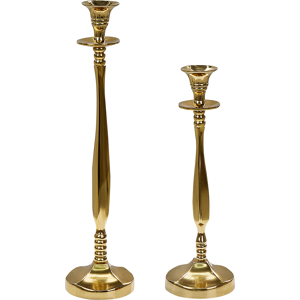 Beliani Set of 2 Candlesticks Gold Metal Glossy Metallic Glamour Taper Candleholders Material:Aluminium Size:10x31/36x10