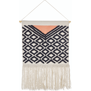 Beliani Wall Hanging Orange and Black Cotton 56 x 106 cm Handwoven with Tassels Geometric Pattern Wall Décor Boho Style Living Room Bedroom Material:Cotton Size:2x106x61