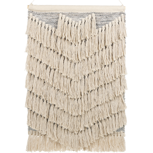 Beliani Wall Hanging Beige Cotton Handwoven with Tassels Wall Décor Hanging Decoration Boho Style Living Room Bedroom Material:Cotton Size:1x106x60