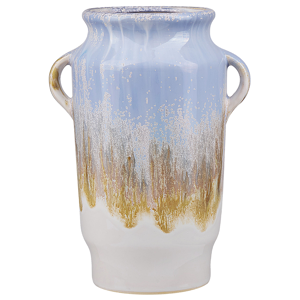 Beliani Flower Vase Blue with White Stoneware with Handles Decorative Piece Home Decor Modern Design Material:Stoneware Size:14x25x14