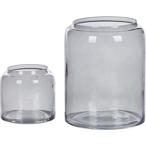 Beliani Set of 2 Vases Grey Glass Coloured Tinted Transparent Decorative Glass Home Accessory Material:Glass Size:16/11x20/11x16/11