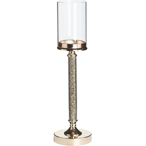 Beliani Candle Holder Gold Metal Pillar Glass Shade 41 cm Glamour Accent Piece Decoration Table Centrepiece  Material:Metal Size:13x48x13